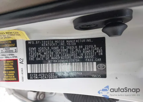 2010 Toyota Avalon Limited from USA, damaged, VIN 4T1BK3DB6AU359794